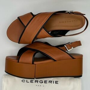 Robert Clergerie Sz 38.5 Brown and Black Myrta Platform Sandals Minimalist New